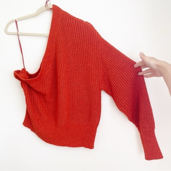 Zara Knit one arm sweater Medium bright orange one shoulder cut out blogger fave - Picture 3 of 11